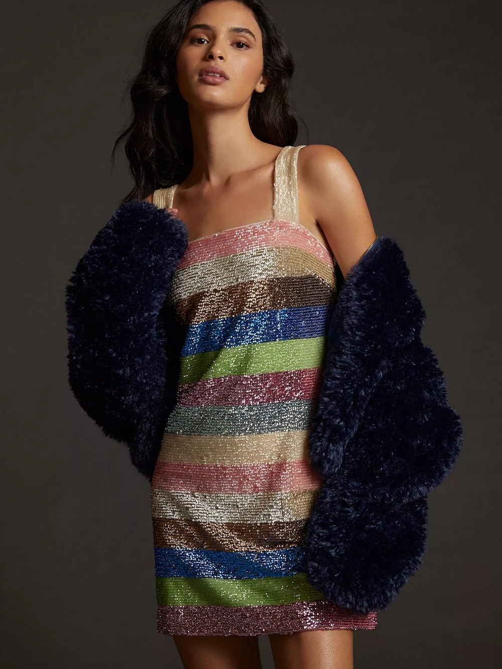 Not So Serious Size 8 Sequin Shimmer Striped Mini Dress Multicolor Party Dress